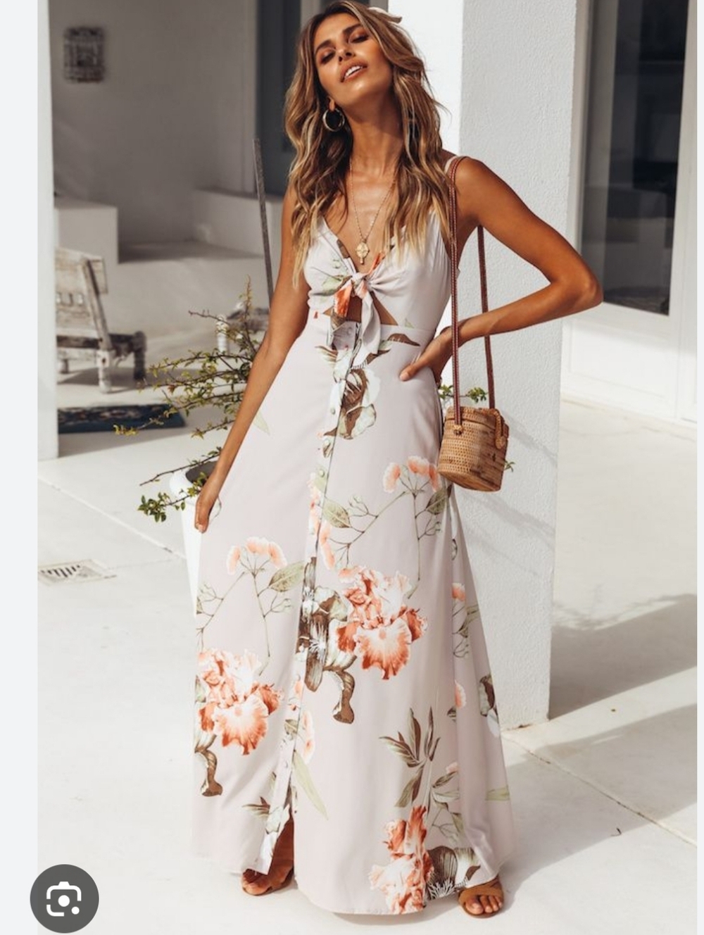 Floral Tie-Front Maxi Dress